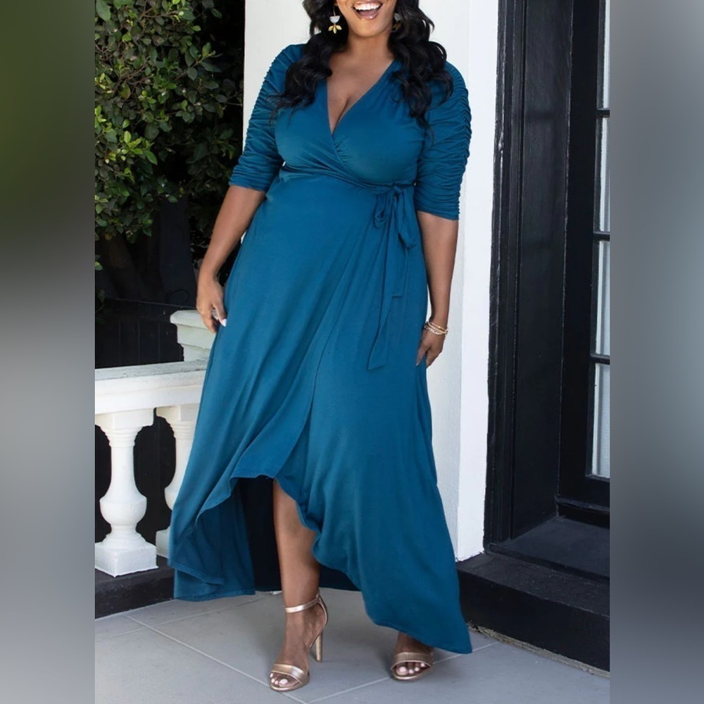 NEW Kiyonna Meadow Dream Maxi Dress in Teal Topaz 4X - Picture 4 of 13